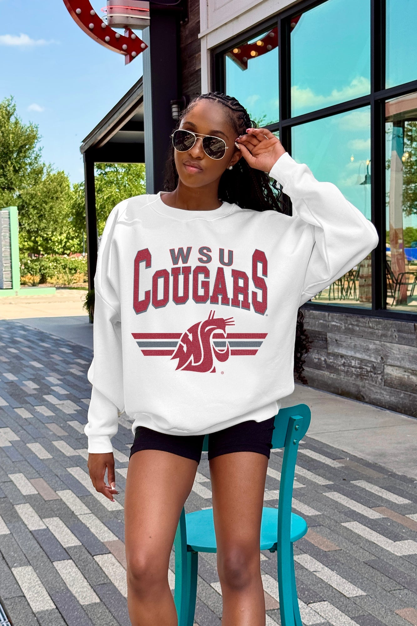 WASHINGTON STATE COUGARS SWIFT STRIKE PREMIUM FLEECE DROP SHOULDER CREWNECK PULLOVER