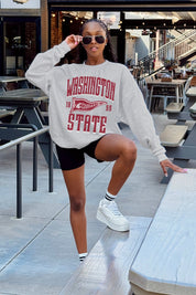 WASHINGTON STATE COUGARS PENNANT PRIDE PREMIUM FLEECE DROP SHOULDER CREWNECK PULLOVER
