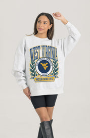 WEST VIRGINIA MOUNTAINEERS HERITAGE PREMIUM FLEECE DROP SHOULDER CREWNECK PULLOVER