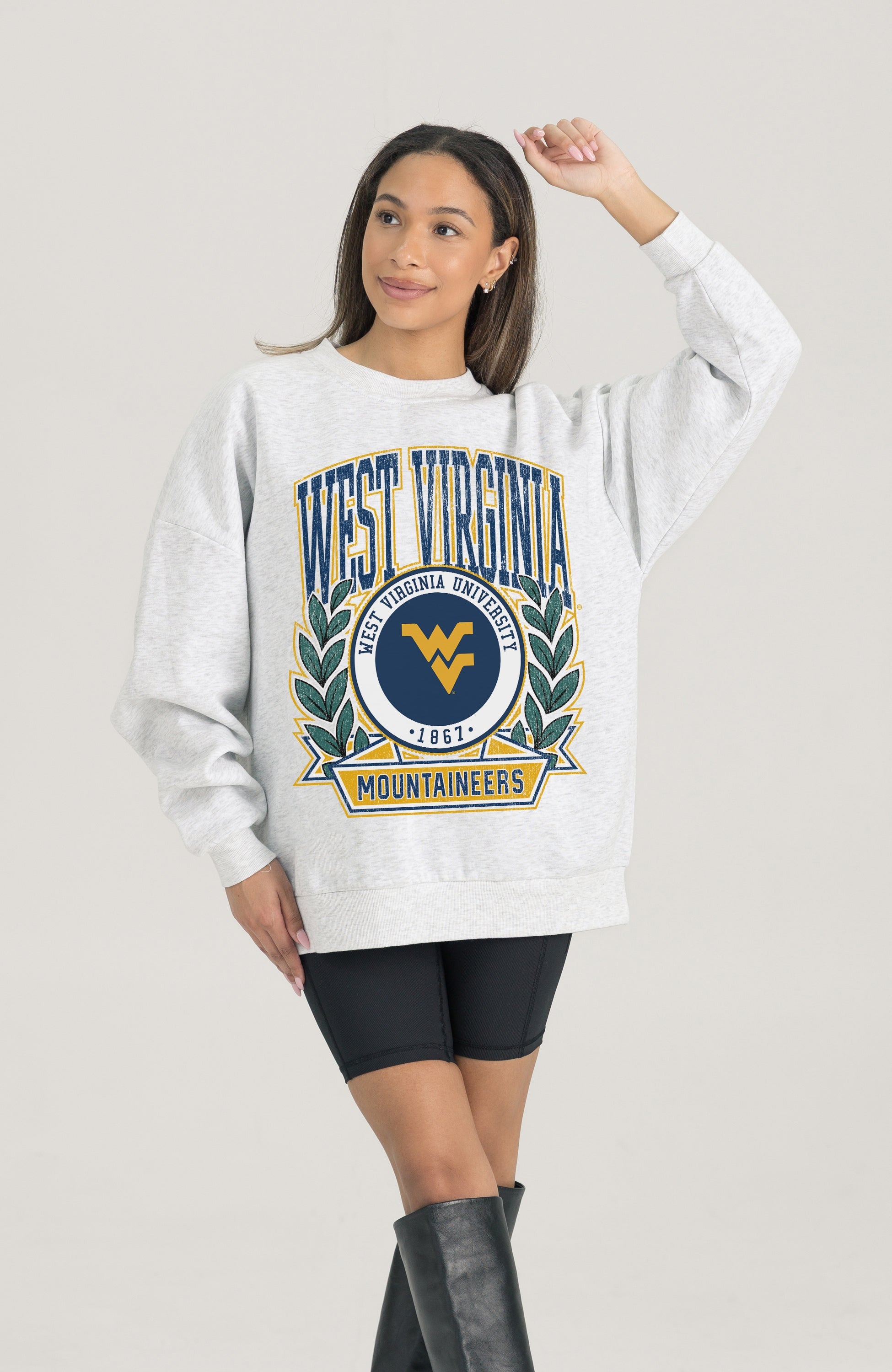 WEST VIRGINIA MOUNTAINEERS HERITAGE PREMIUM FLEECE DROP SHOULDER CREWNECK PULLOVER