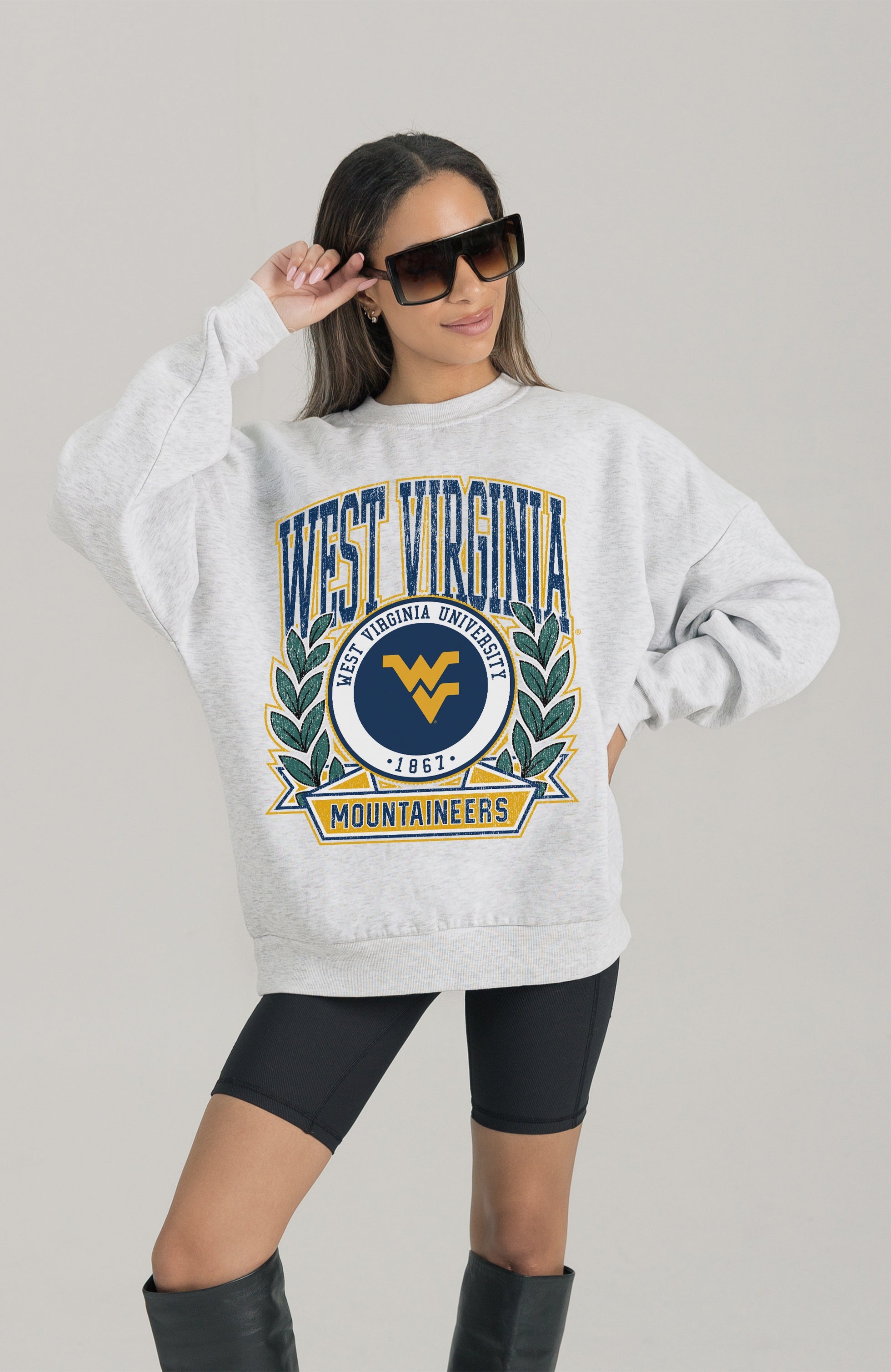WEST VIRGINIA MOUNTAINEERS HERITAGE PREMIUM FLEECE DROP SHOULDER CREWNECK PULLOVER