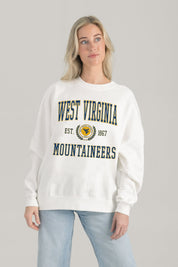 WEST VIRGINIA MOUNTAINEERS TIMELESS TRIUMPH PREMIUM FLEECE DROP SHOULDER CREWNECK PULLOVER