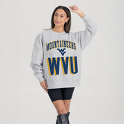 WEST VIRGINIA MOUNTAINEERS FIERCE FOCUS PREMIUM FLEECE DROP SHOULDER CREWNECK PULLOVER