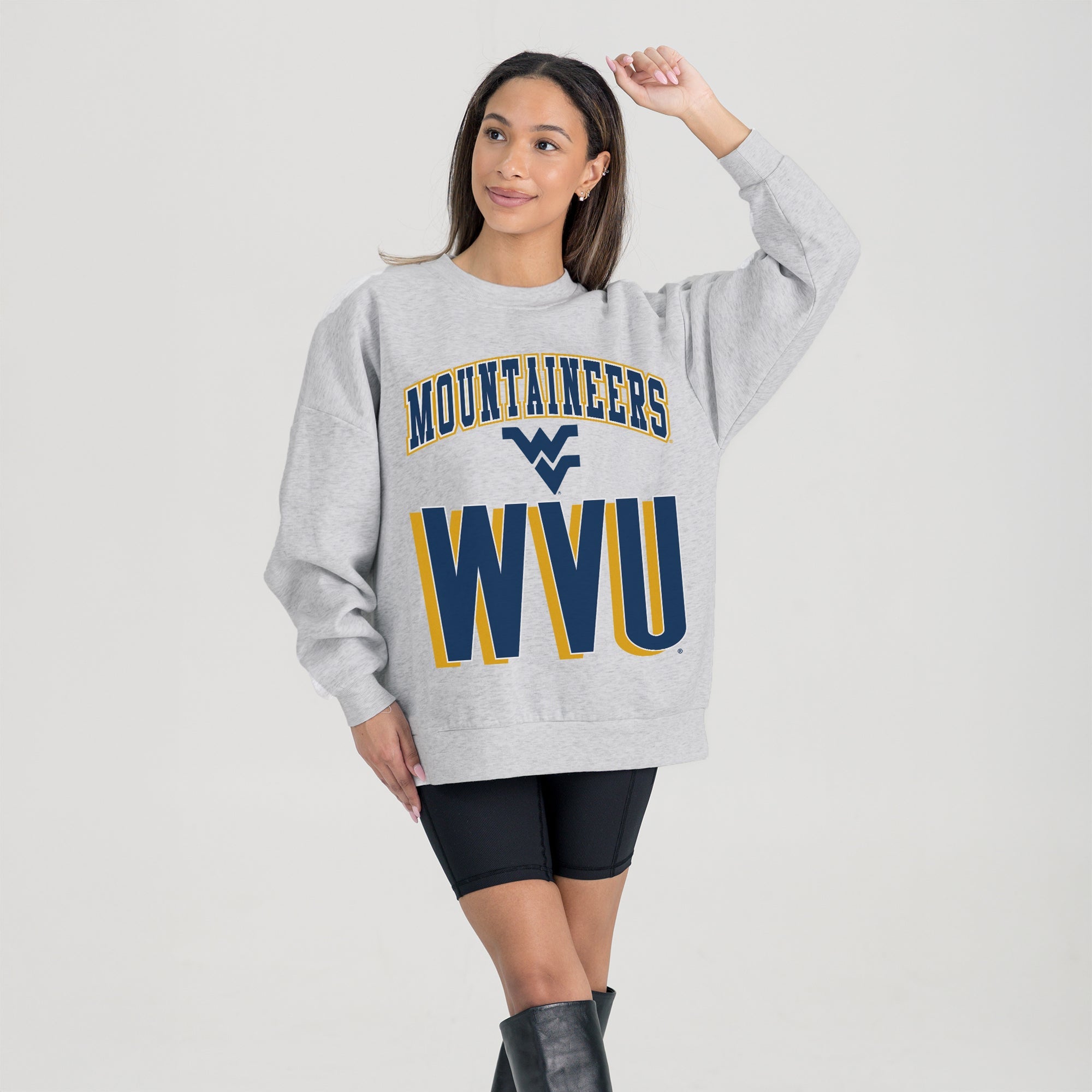 WEST VIRGINIA MOUNTAINEERS FIERCE FOCUS PREMIUM FLEECE DROP SHOULDER CREWNECK PULLOVER
