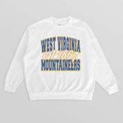 WEST VIRGINIA MOUNTAINEERS FADED FORMATION PREMIUM FLEECE DROP SHOULDER CREWNECK PULLOVER