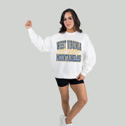 WEST VIRGINIA MOUNTAINEERS FADED FORMATION PREMIUM FLEECE DROP SHOULDER CREWNECK PULLOVER