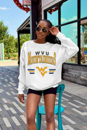 WEST VIRGINIA MOUNTAINEERS SWIFT STRIKE PREMIUM FLEECE DROP SHOULDER CREWNECK PULLOVER