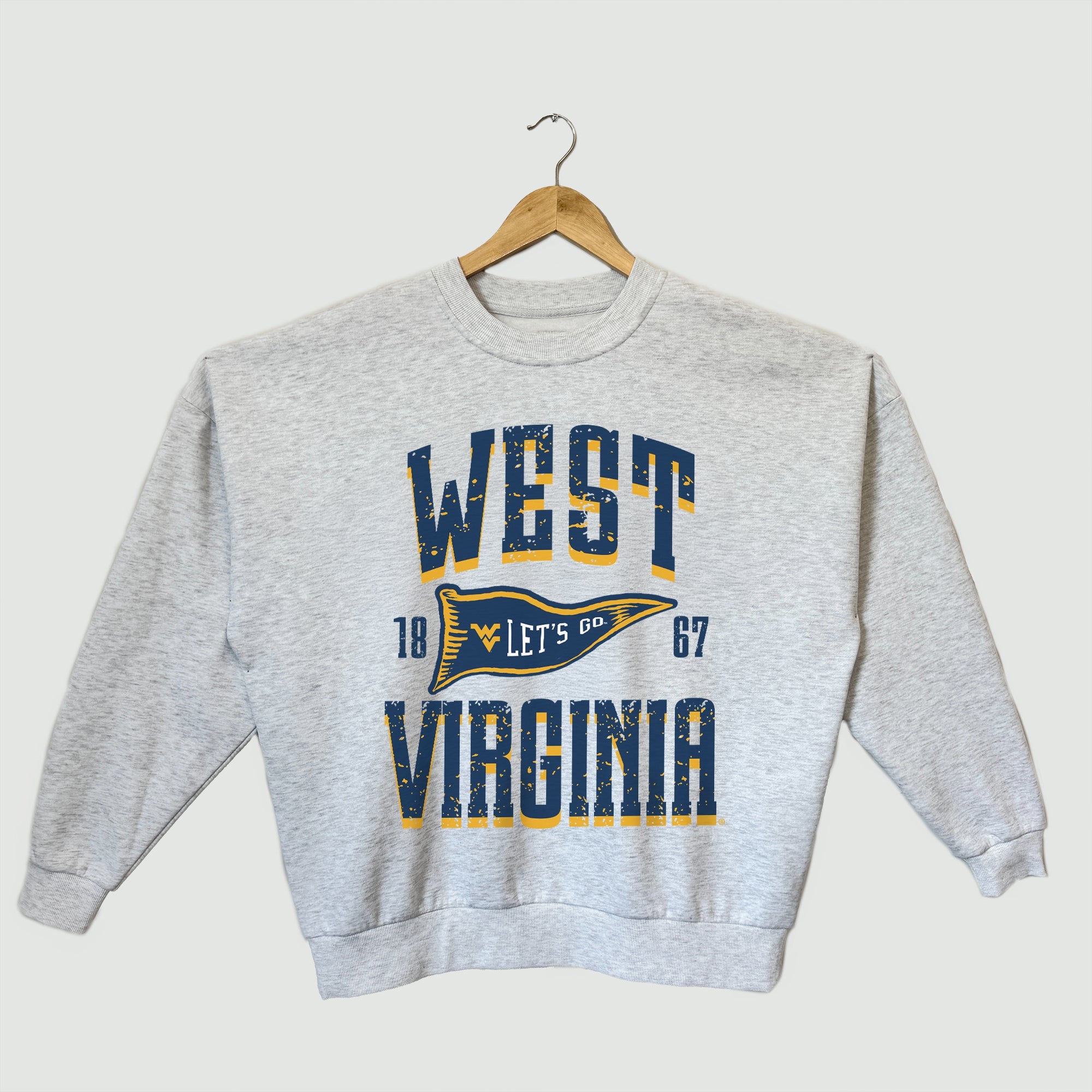 WEST VIRGINIA MOUNTAINEERS PENNANT PRIDE PREMIUM FLEECE DROP SHOULDER CREWNECK PULLOVER