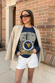 WEST VIRGINIA MOUNTAINEERS CLASSIC ARCHIVES PREMIUM DROP SHOULDER FLEECE CREWNECK PULLOVER