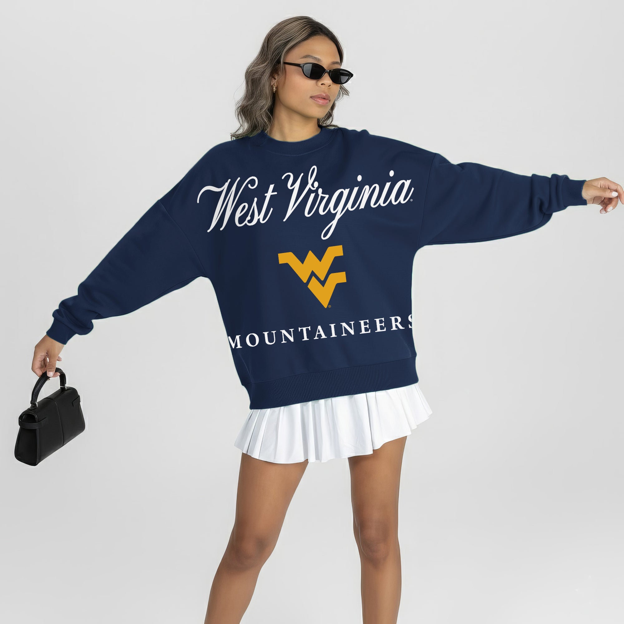 WEST VIRGINIA MOUNTAINEERS LEGACY CLUB PREMIUM FLEECE DROP SHOULDER CREWNECK PULLOVER