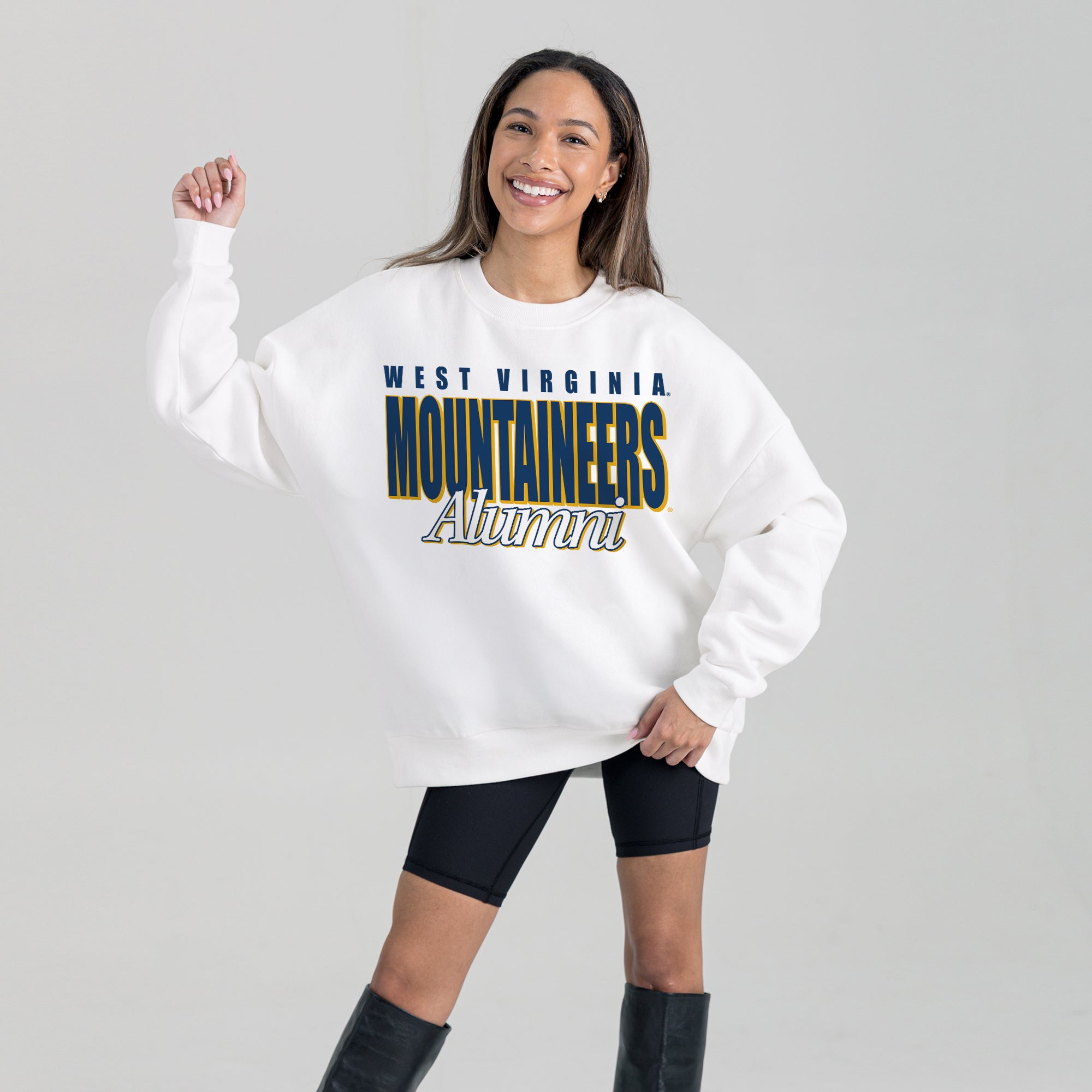 WEST VIRGINIA MOUNTAINEERS ALUMNI ERA PREMIUM DROP SHOULDER FLEECE CREWNECK PULLOVER