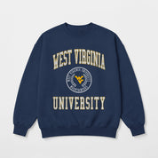 WEST VIRGINIA MOUNTAINEERS PRIME PLAY PREMIUM FLEECE DROP SHOULDER CREWNECK PULLOVER