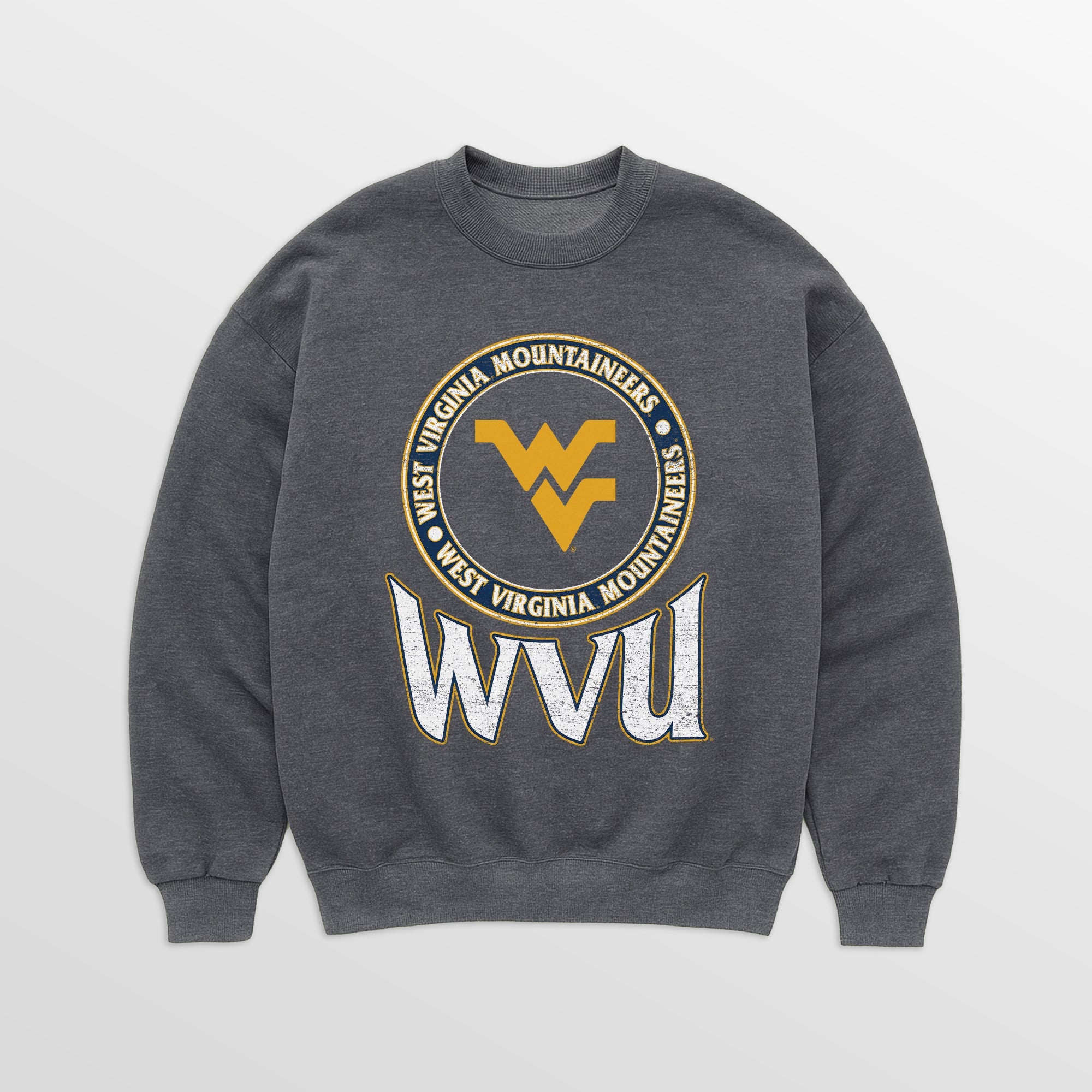 WEST VIRGINIA MOUNTAINEERS SATURDAY SEAL PREMIUM FLEECE DROP SHOULDER CREWNECK PULLOVER