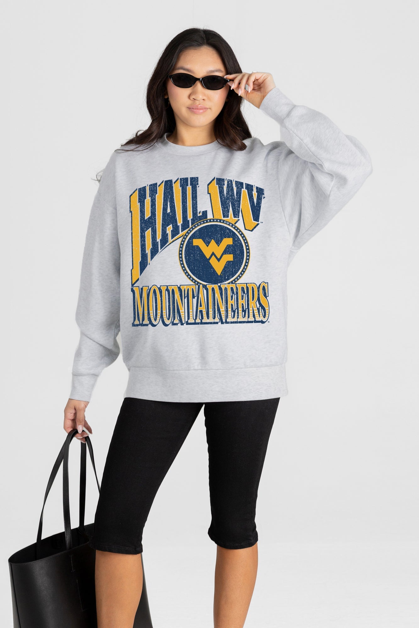 WEST VIRGINIA MOUNTAINEERS GAME ON PREMIUM FLEECE DROP SHOULDER CREWNECK PULLOVER