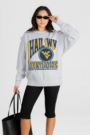 WEST VIRGINIA MOUNTAINEERS GAME ON PREMIUM FLEECE DROP SHOULDER CREWNECK PULLOVER