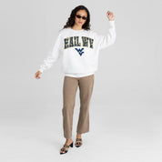 WEST VIRGINIA MOUNTAINEERS SWEET PLAY PREMIUM FLEECE DROP SHOULDER CREWNECK PULLOVER