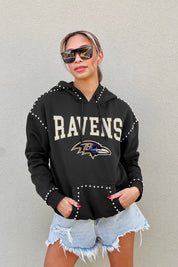 BALTIMORE RAVENS Catch the Vibe Studded Detail Fleece Front-Pocket Hoodie