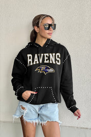 BALTIMORE RAVENS Catch the Vibe Studded Detail Fleece Front-Pocket Hoodie