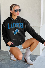 DETROIT LIONS Catch the Vibe Studded Detail Fleece Front-Pocket Hoodie