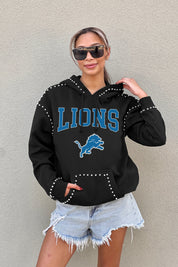 DETROIT LIONS Catch the Vibe Studded Detail Fleece Front-Pocket Hoodie