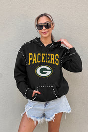 GREEN BAY PACKERS Catch the Vibe Studded Detail Fleece Front-Pocket Hoodie