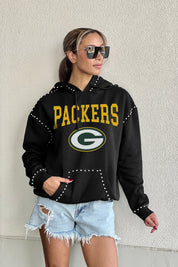 GREEN BAY PACKERS Catch the Vibe Studded Detail Fleece Front-Pocket Hoodie