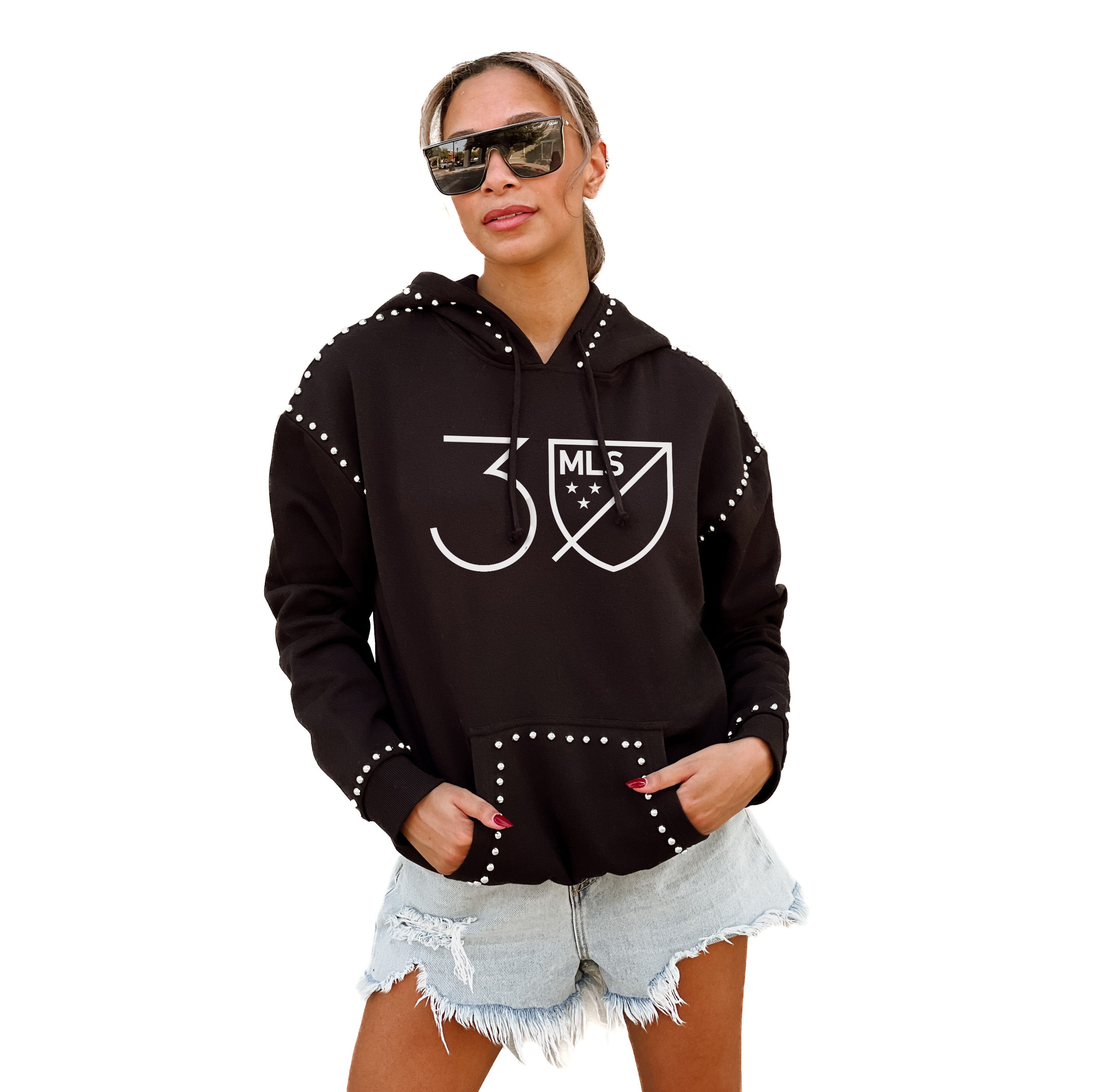 MAJOR LEAGUE SOCCER MLS 30 STUDDED DETAIL FLEECE FRONT POCKET HOODIE