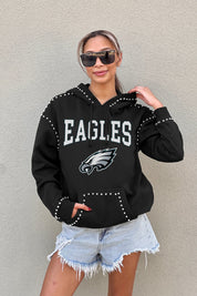 PHILADELPHIA EAGLES Catch the Vibe Studded Detail Fleece Front-Pocket Hoodie