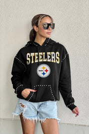 PITTSBURGH STEELERS Catch the Vibe Studded Detail Fleece Front-Pocket Hoodie