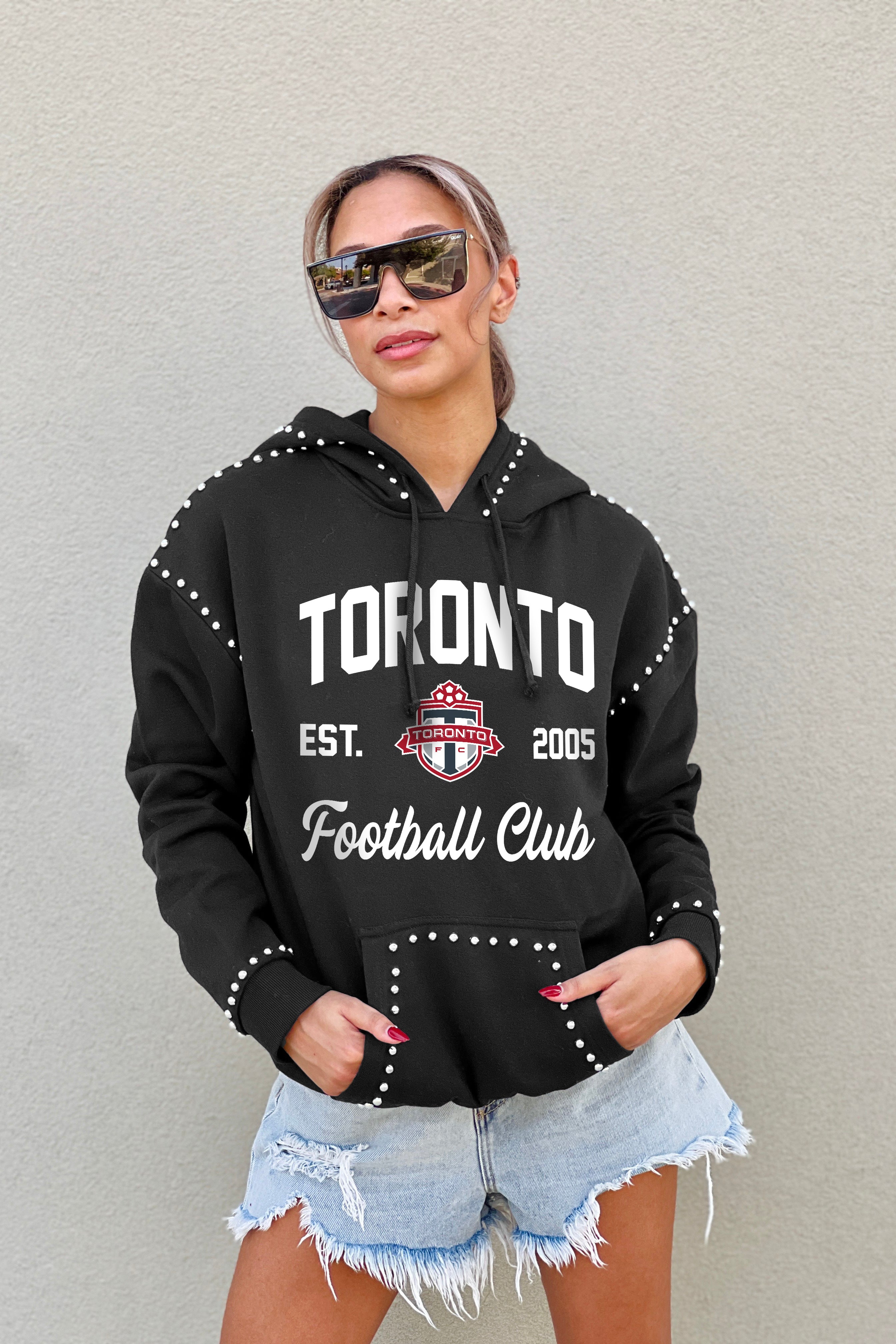 TORONTO FC HERE FOR IT STUDDED DETAIL FLEECE FRONT POCKET HOODIE