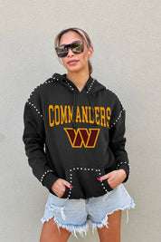 WASHINGTON COMMANDERS Catch the Vibe Studded Detail Fleece Front-Pocket Hoodie