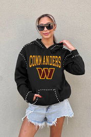 WASHINGTON COMMANDERS Catch the Vibe Studded Detail Fleece Front-Pocket Hoodie