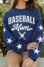 BASEBALL MOM LIFE EMBELLISHED STAR SLEEVE CREWNECK PULLOVER