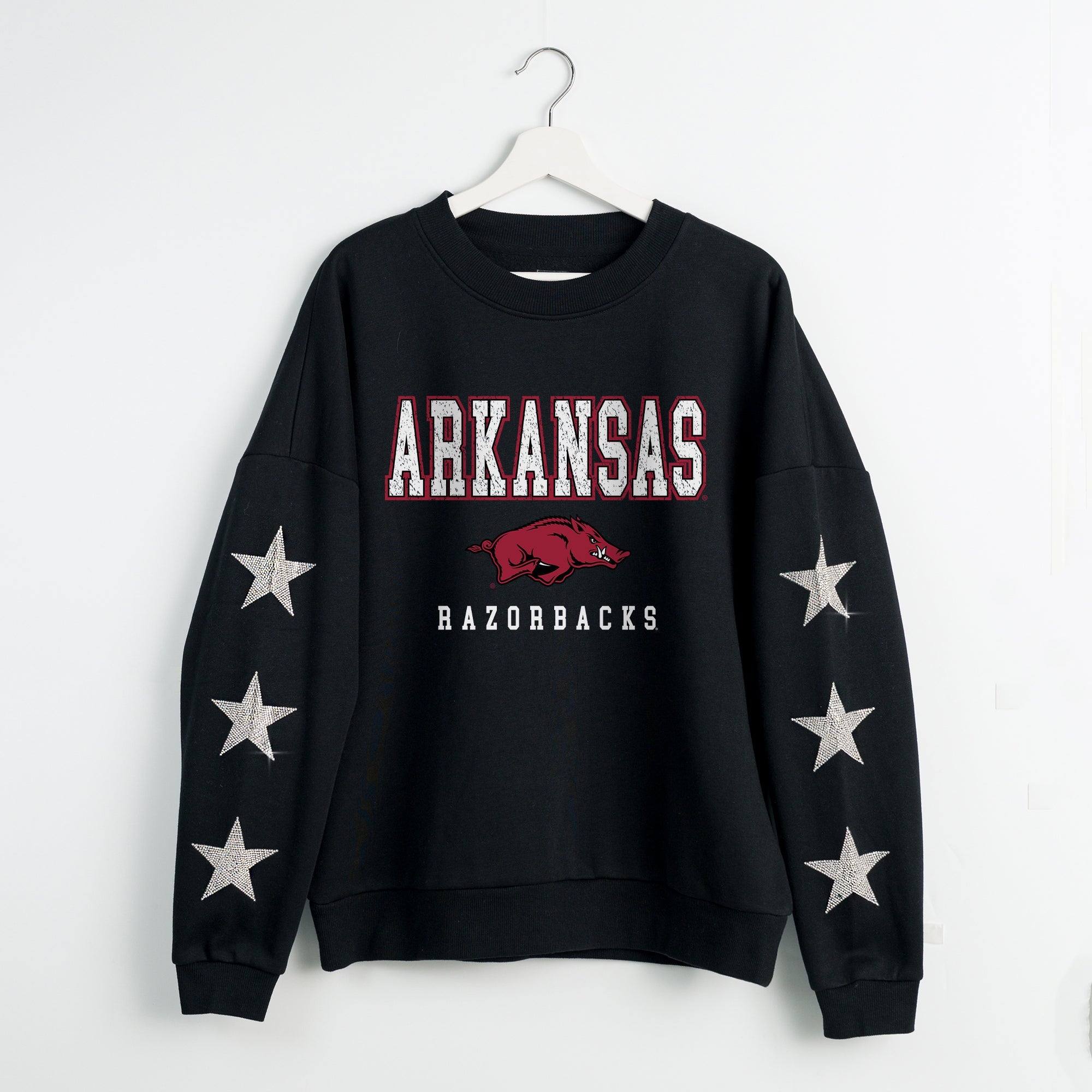 ARKANSAS RAZORBACKS VELOCITY STAR EMBELLISHED CREW SWEATSHIRT