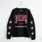 ARKANSAS RAZORBACKS PURE VICTORY EMBELLISHED STAR SLEEVE CREWNECK PULLOVER