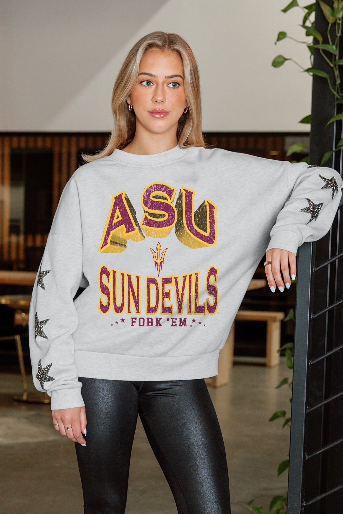 ARIZONA STATE SUN DEVILS RESILIENCE STAR EMBELLISHED CREW SWEATSHIRT