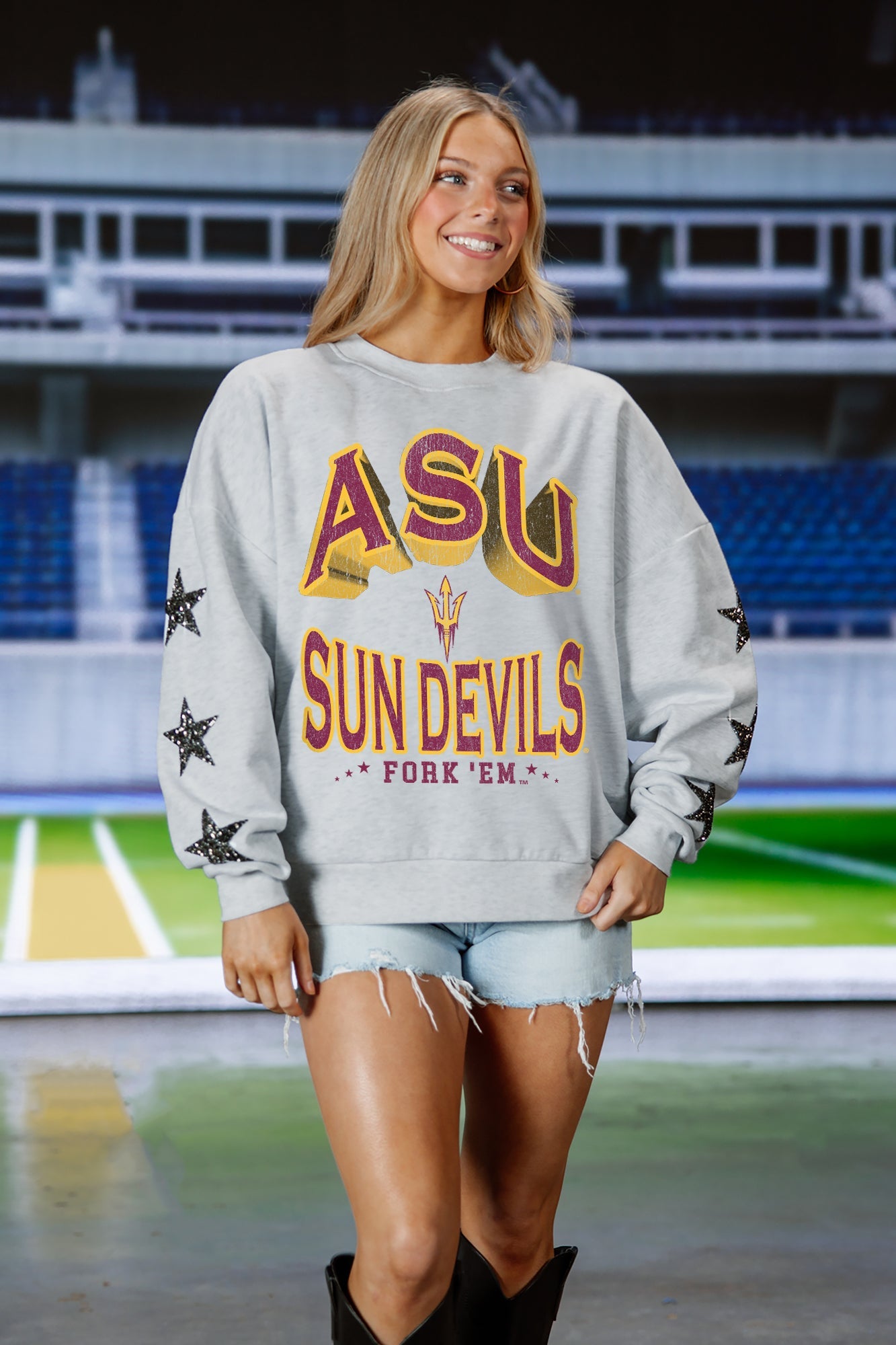 ARIZONA STATE SUN DEVILS RESILIENCE STAR EMBELLISHED CREW SWEATSHIRT