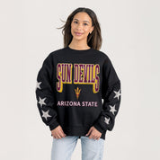 ARIZONA STATE SUN DEVILS PURE VICTORY EMBELLISHED STAR SLEEVE CREWNECK PULLOVER