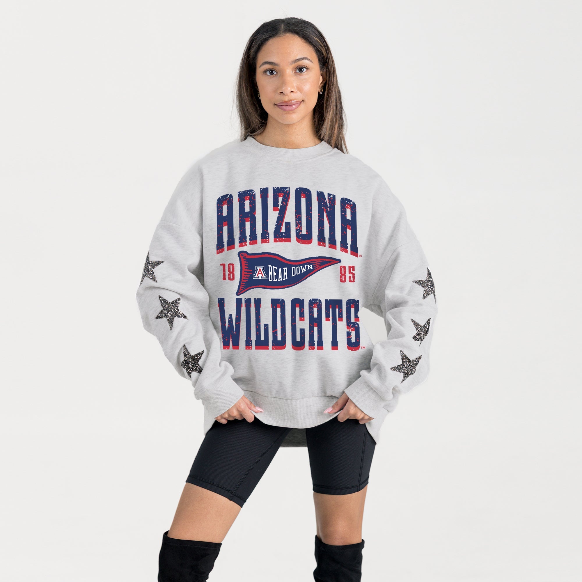 ARIZONA WILDCATS PENNANT PRIDE EMBELLISHED STAR SLEEVE CREWNECK PULLOVER