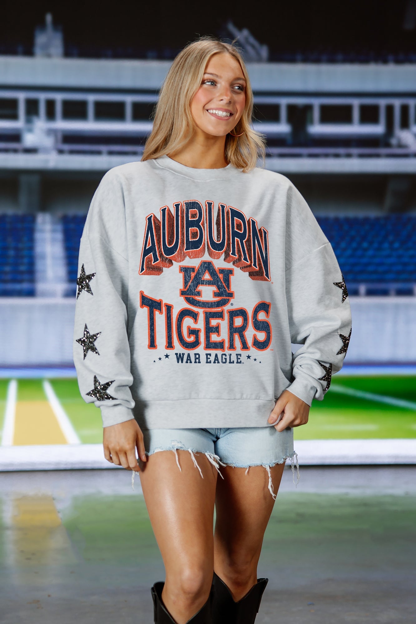 AUBURN TIGERS RESILIENCE STAR EMBELLISHED CREW SWEATSHIRT