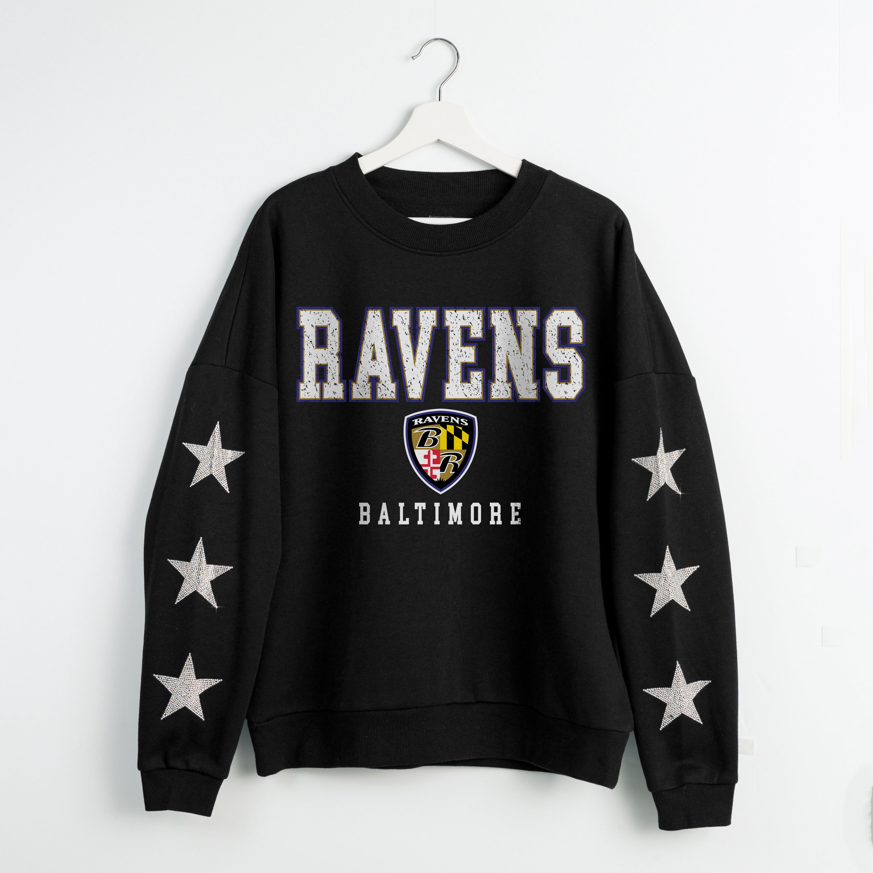 BALTIMORE RAVENS VELOCITY STAR EMBELLISHED CREW SWEATSHIRT