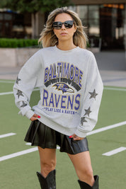 BALTIMORE RAVENS RESILIENCE STAR EMBELLISHED CREW SWEATSHIRT