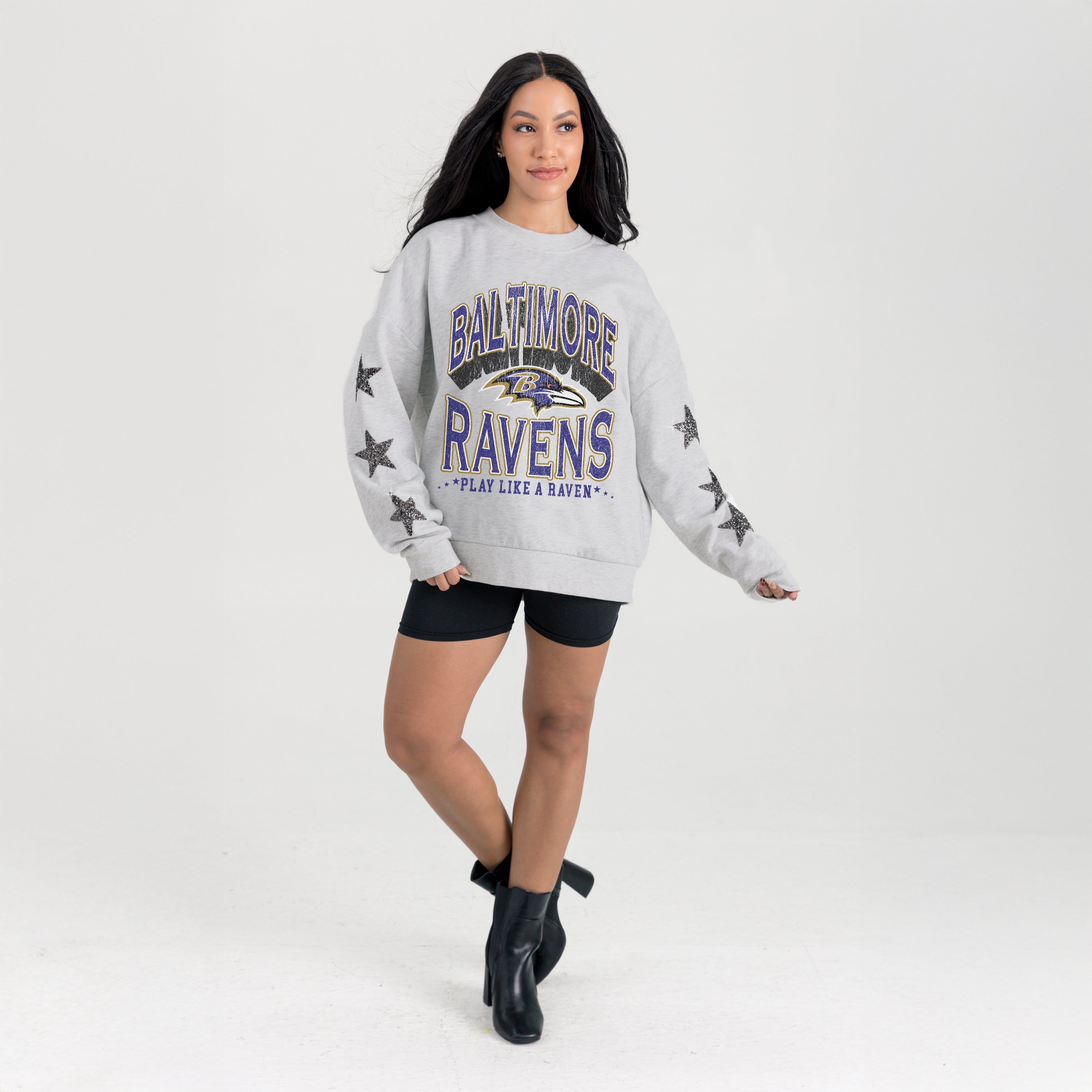 BALTIMORE RAVENS RESILIENCE STAR EMBELLISHED CREW SWEATSHIRT
