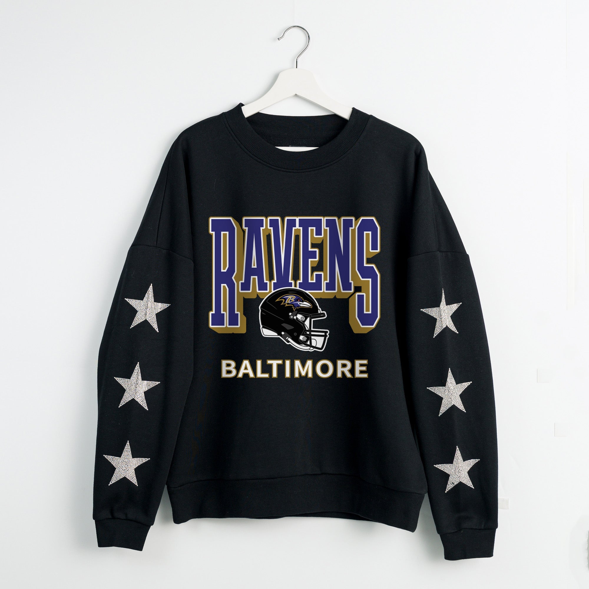 BALTIMORE RAVENS PURE VICTORY STAR EMBELLISHED CREW SWEATSHIRT