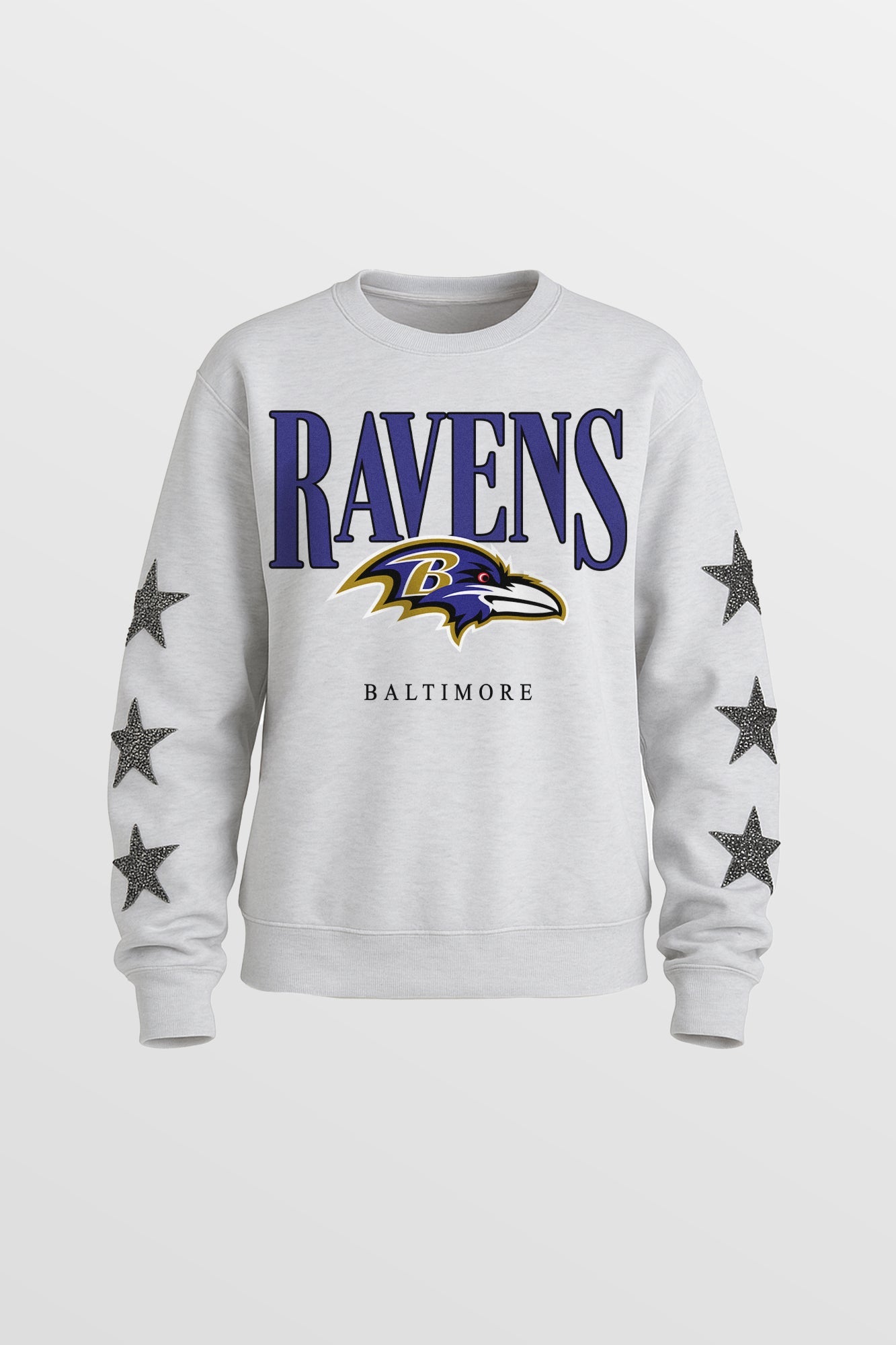 BALTIMORE RAVENS BOLD PLAY STAR EMBELLISHED CREW SWEATSHIRT BY RANDI MAHOMES