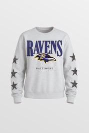 BALTIMORE RAVENS BOLD PLAY STAR EMBELLISHED CREW SWEATSHIRT BY RANDI MAHOMES