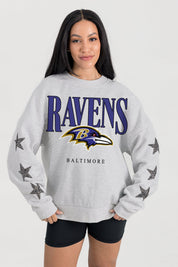 BALTIMORE RAVENS BOLD PLAY STAR EMBELLISHED CREW SWEATSHIRT BY RANDI MAHOMES