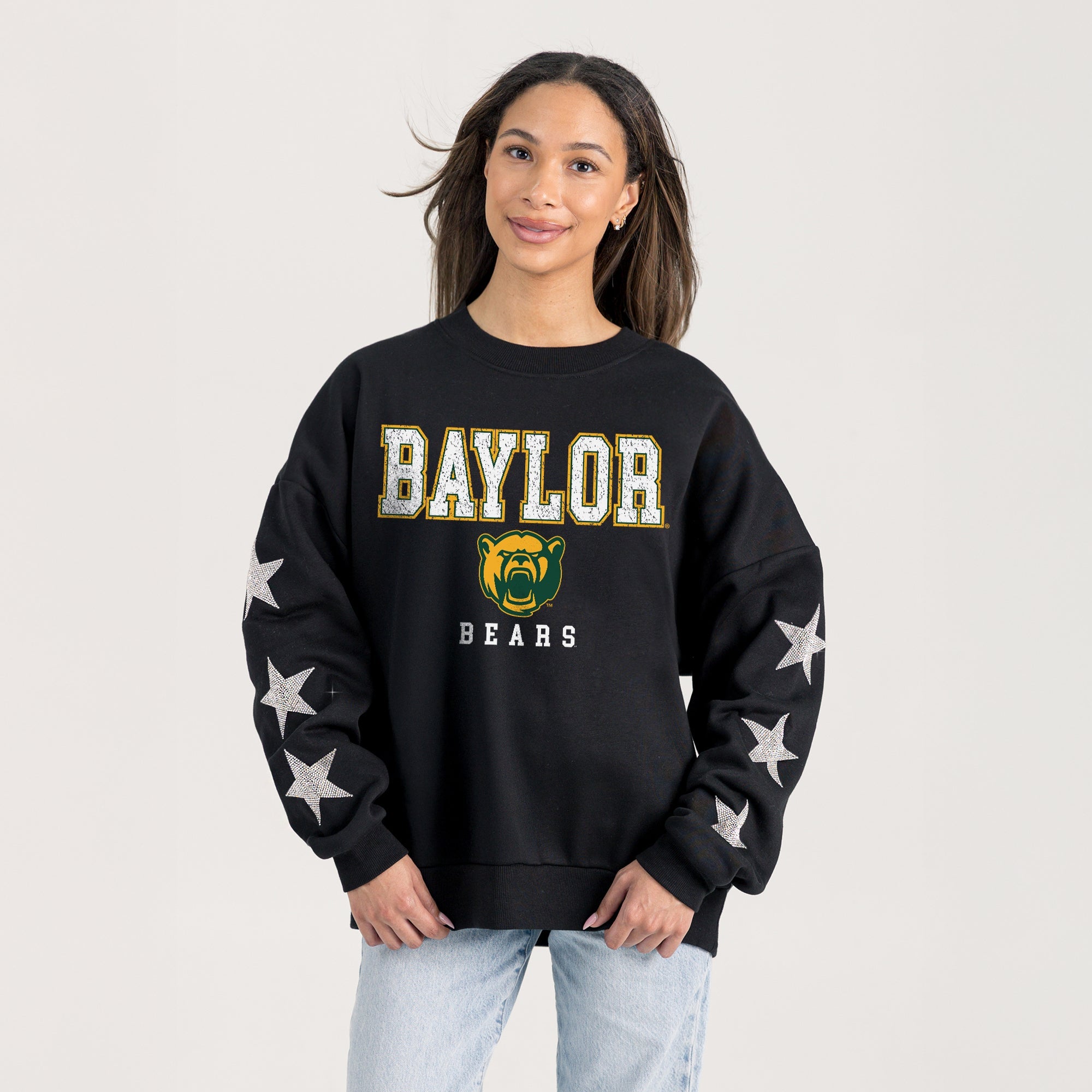 BAYLOR BEARS VELOCITY STAR EMBELLISHED CREW SWEATSHIRT