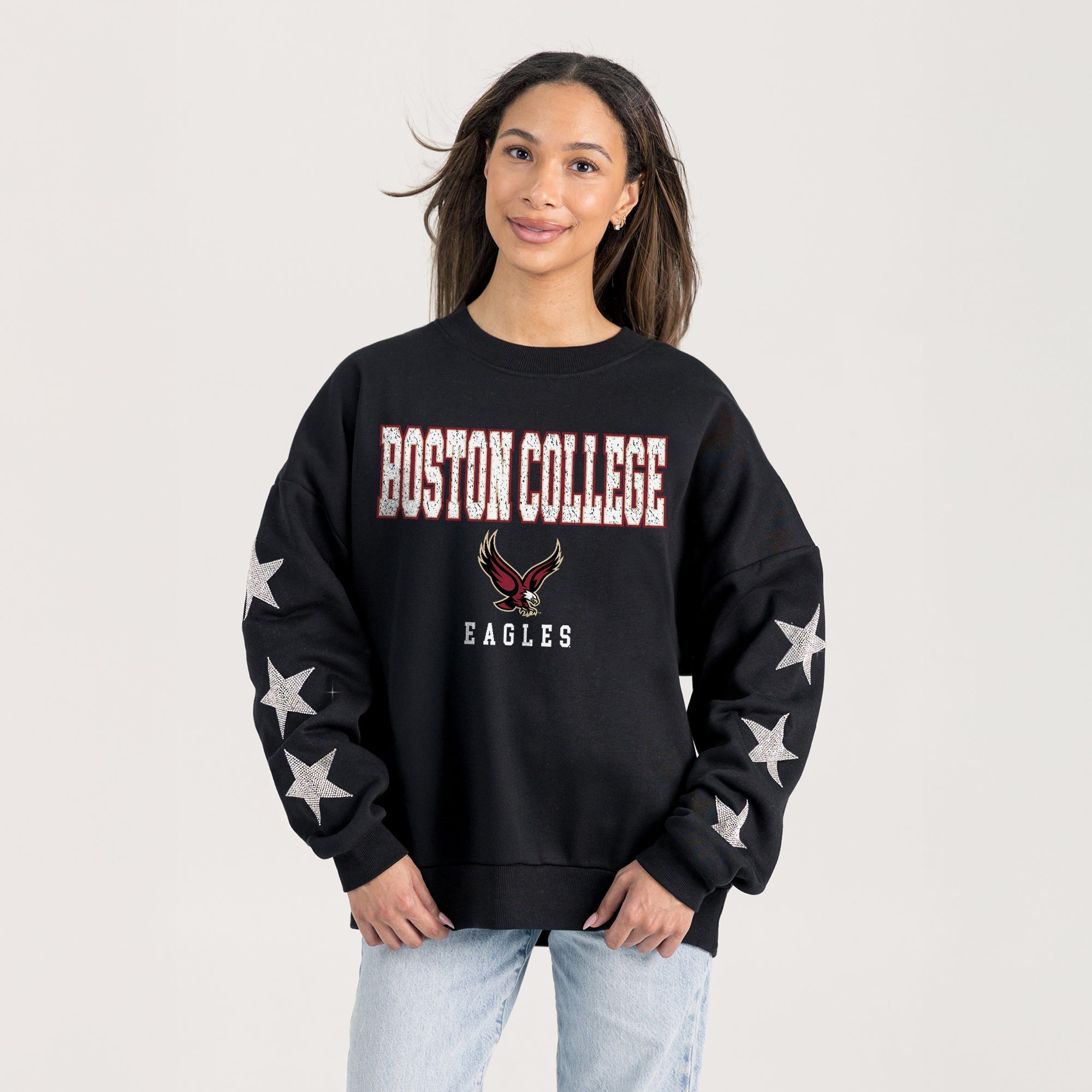 BOSTON COLLEGE EAGLES VELOCITY STAR EMBELLISHED CREW SWEATSHIRT