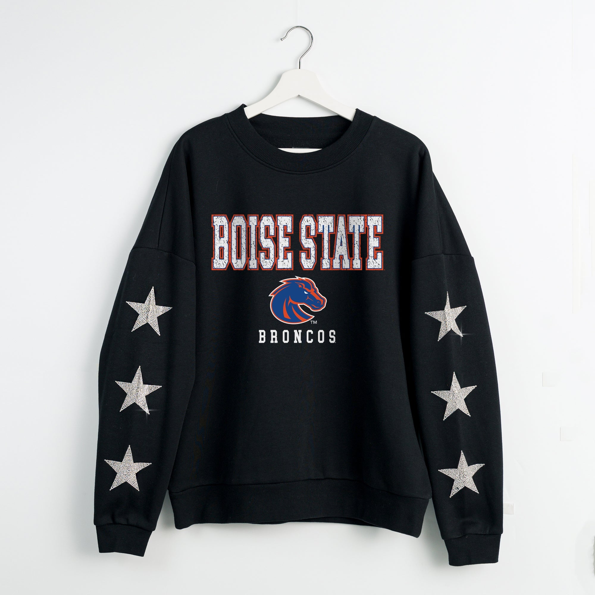 BOISE STATE BRONCOS VELOCITY STAR EMBELLISHED CREW SWEATSHIRT